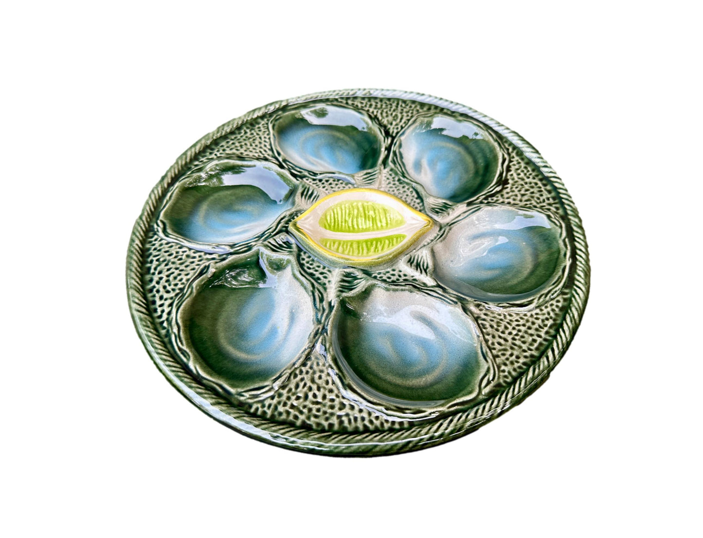 Vintage French Majolica Oyster Plate – Saint Clément 1930 – Art Deco