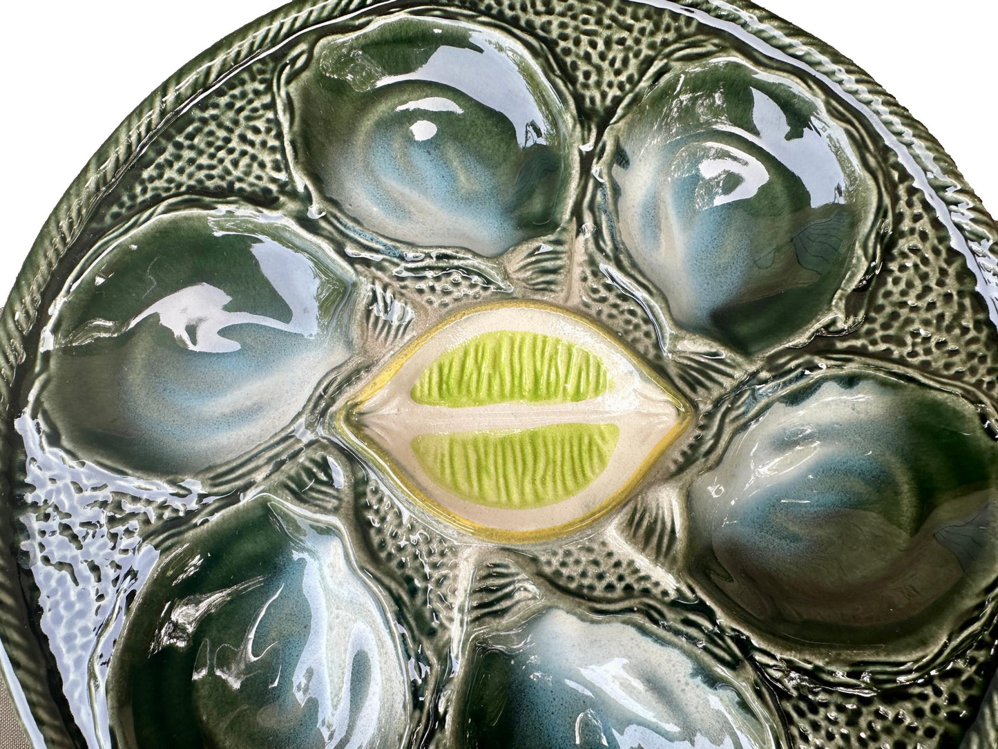 Vintage French Majolica Oyster Plate – Saint Clément 1930 – Art Deco