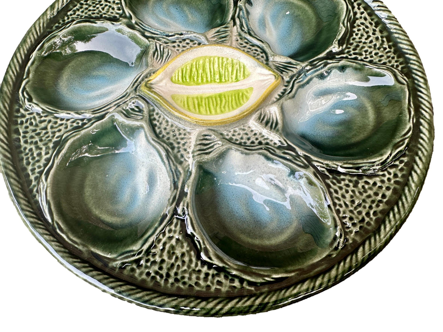 Vintage French Majolica Oyster Plate – Saint Clément 1930 – Art Deco