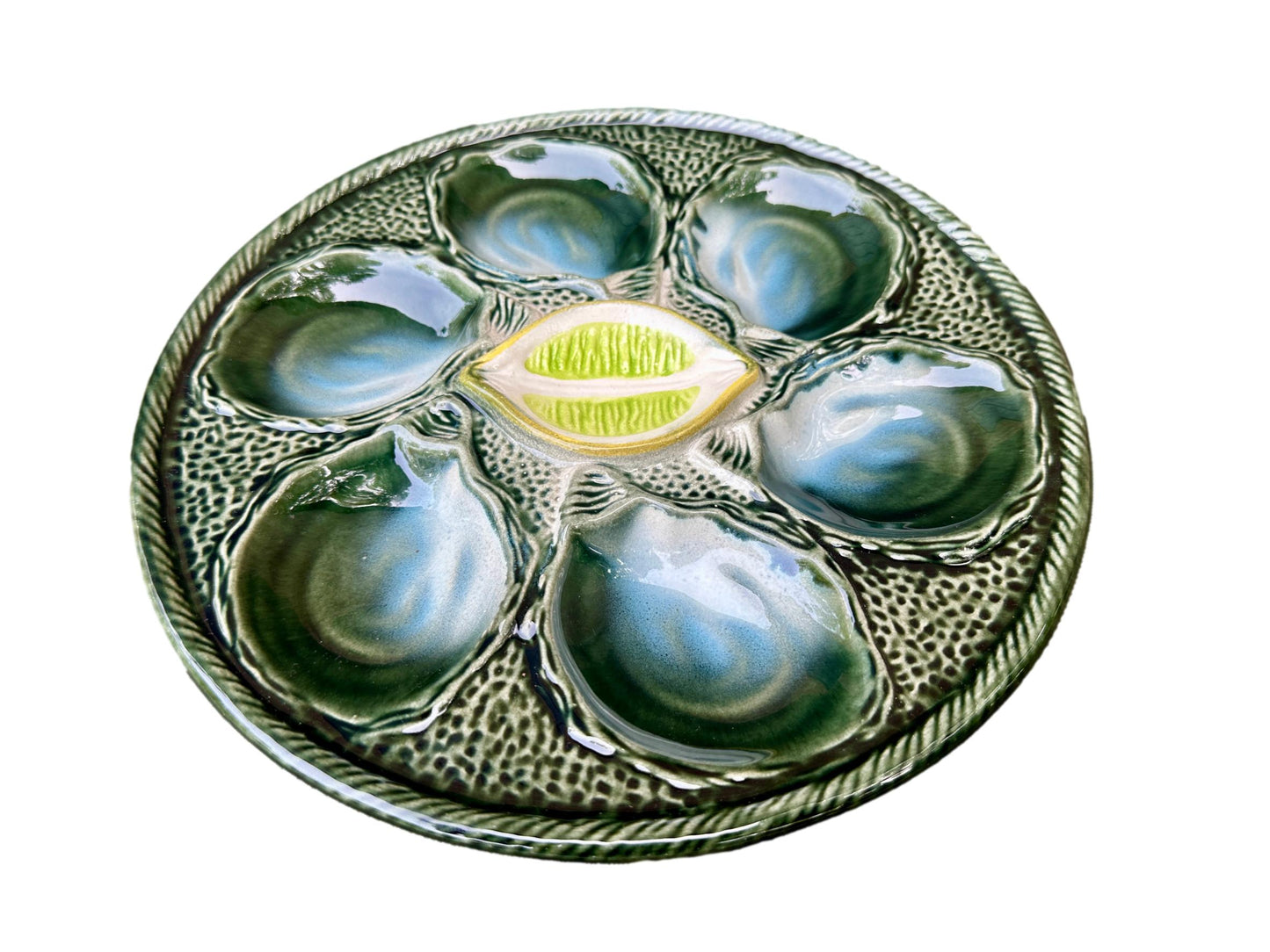 Vintage French Majolica Oyster Plate – Saint Clément 1930 – Art Deco