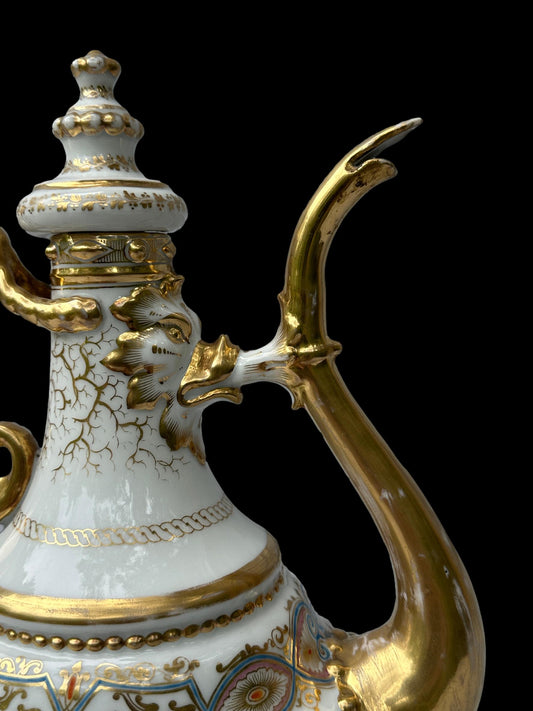 Antique 19th C. Paris Porcelain Coffee Pot | Hand-Painted & Gold Gilt