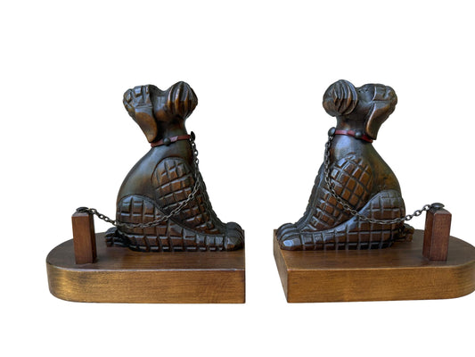 Antique Art Deco Walnut Poodle Bookends | Hand-Carved 1930s