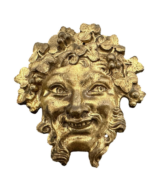 Antique 19th C. Gilt Bronze Bacchus Head | God of Wine Decor
