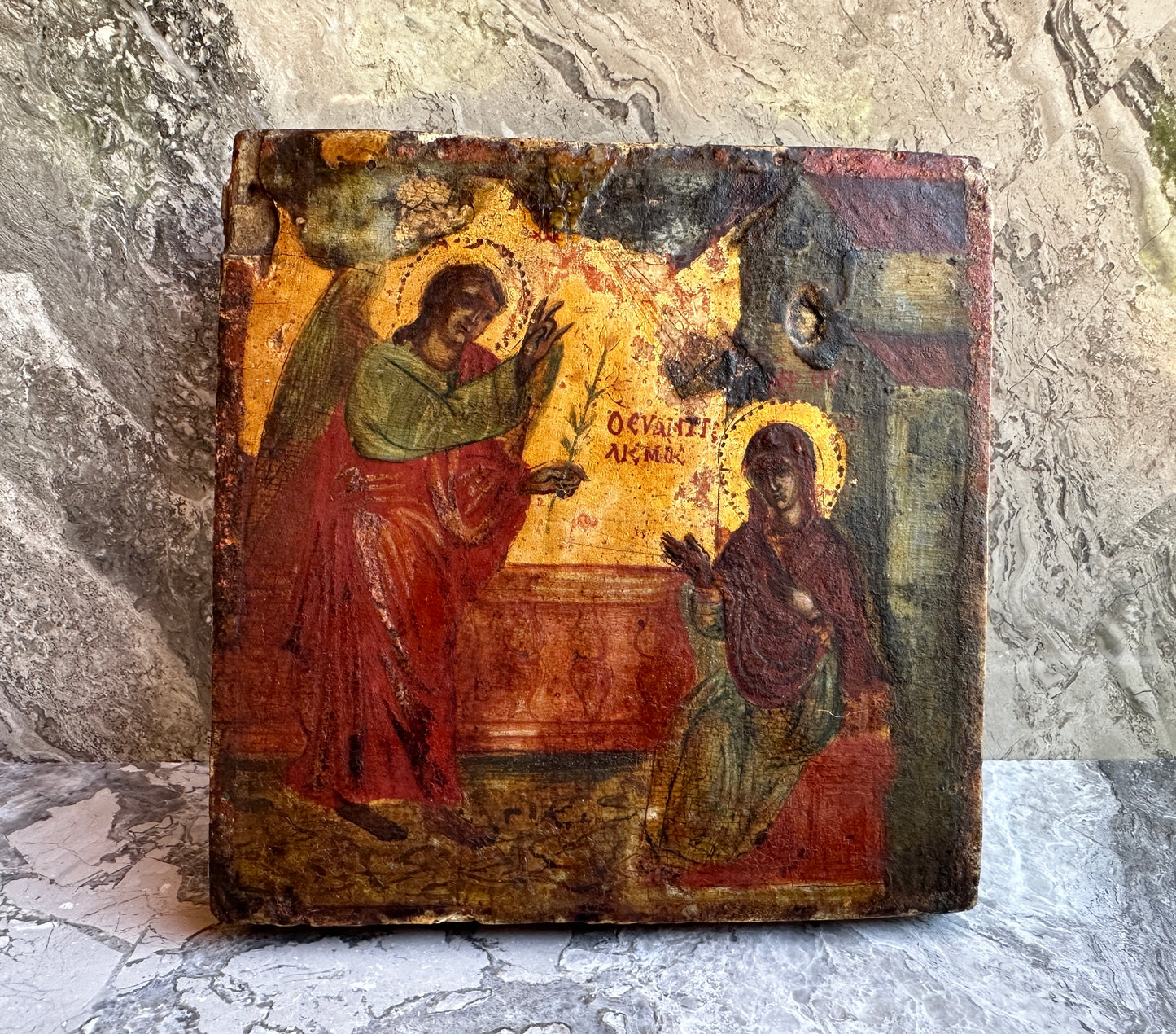 Rare Antique Russian Orthodox Icon Annunciation Virgin Mary 18th