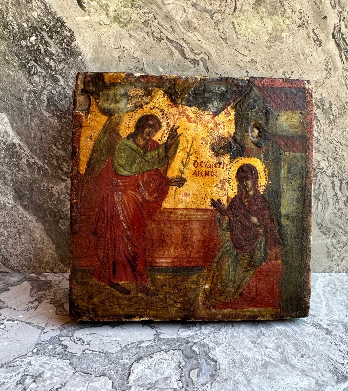 Rare Antique Russian Orthodox Icon Annunciation Virgin Mary 18th
