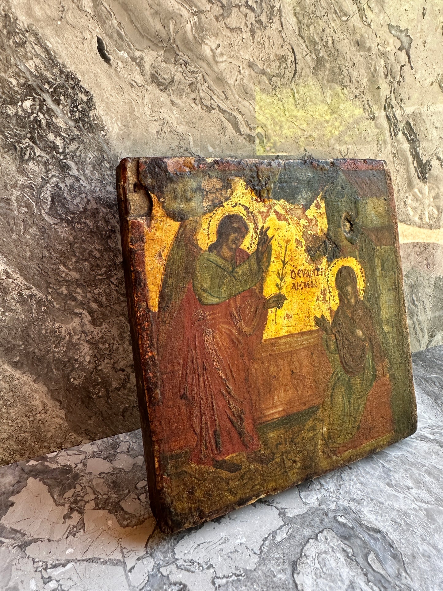 Rare Antique Russian Orthodox Icon Annunciation Virgin Mary 18th