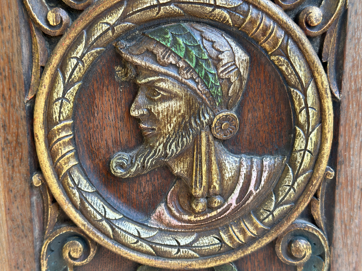Antique Renaissance Wood Panel, 19thC Hand Carved Wall Art, Polychrome Medallion, Architectural Salvage Decor