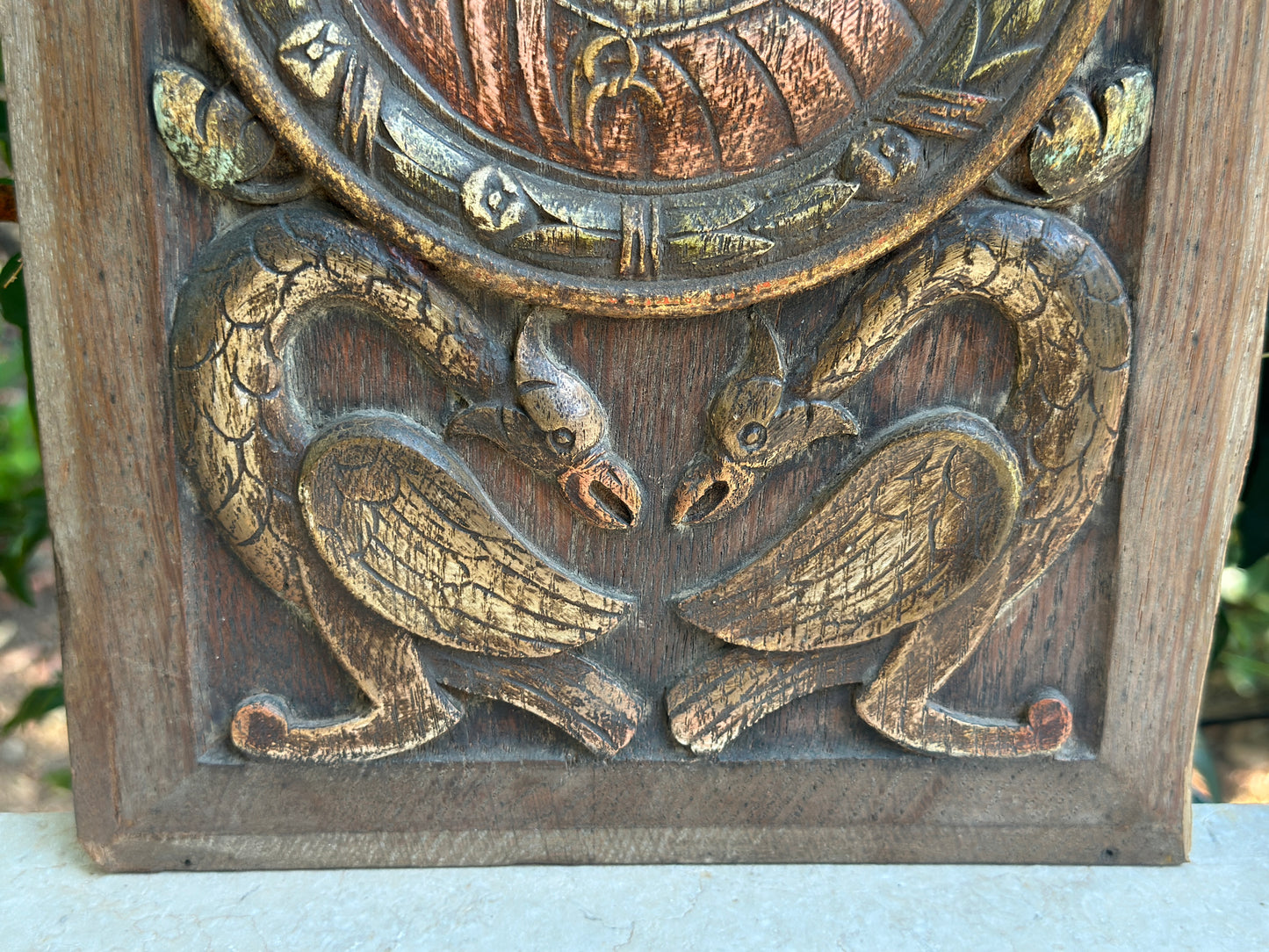 Antique Renaissance Wood Panel, 19thC Hand Carved Wall Art, Polychrome Medallion, Architectural Salvage Decor