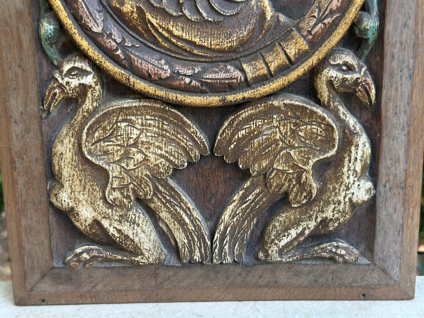 Antique Renaissance Wood Panel, 19thC Hand Carved Wall Art, Polychrome Medallion, Architectural Salvage Decor