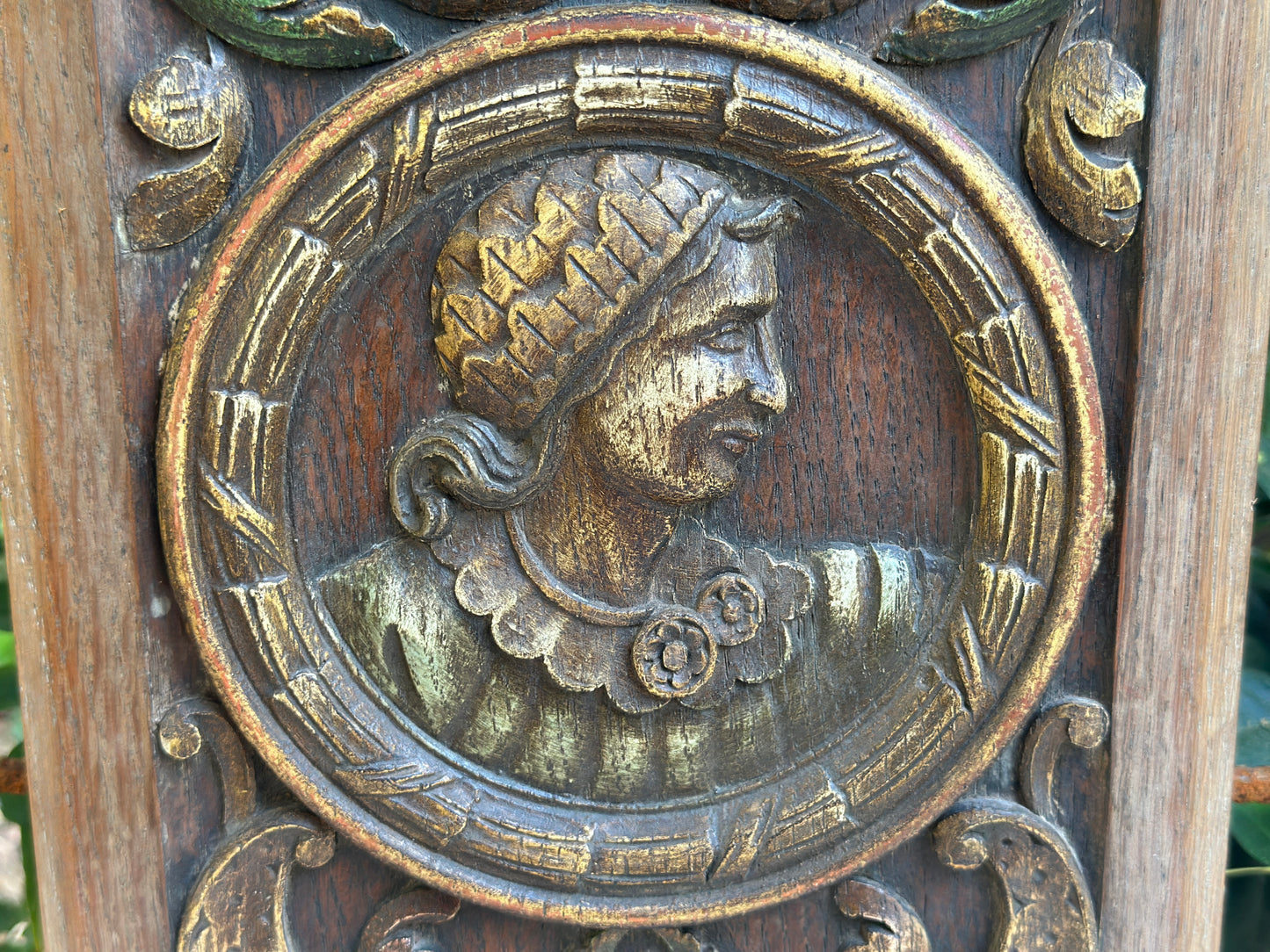 Antique Renaissance Wood Panel, 19thC Hand Carved Wall Art, Polychrome Medallion, Architectural Salvage Decor