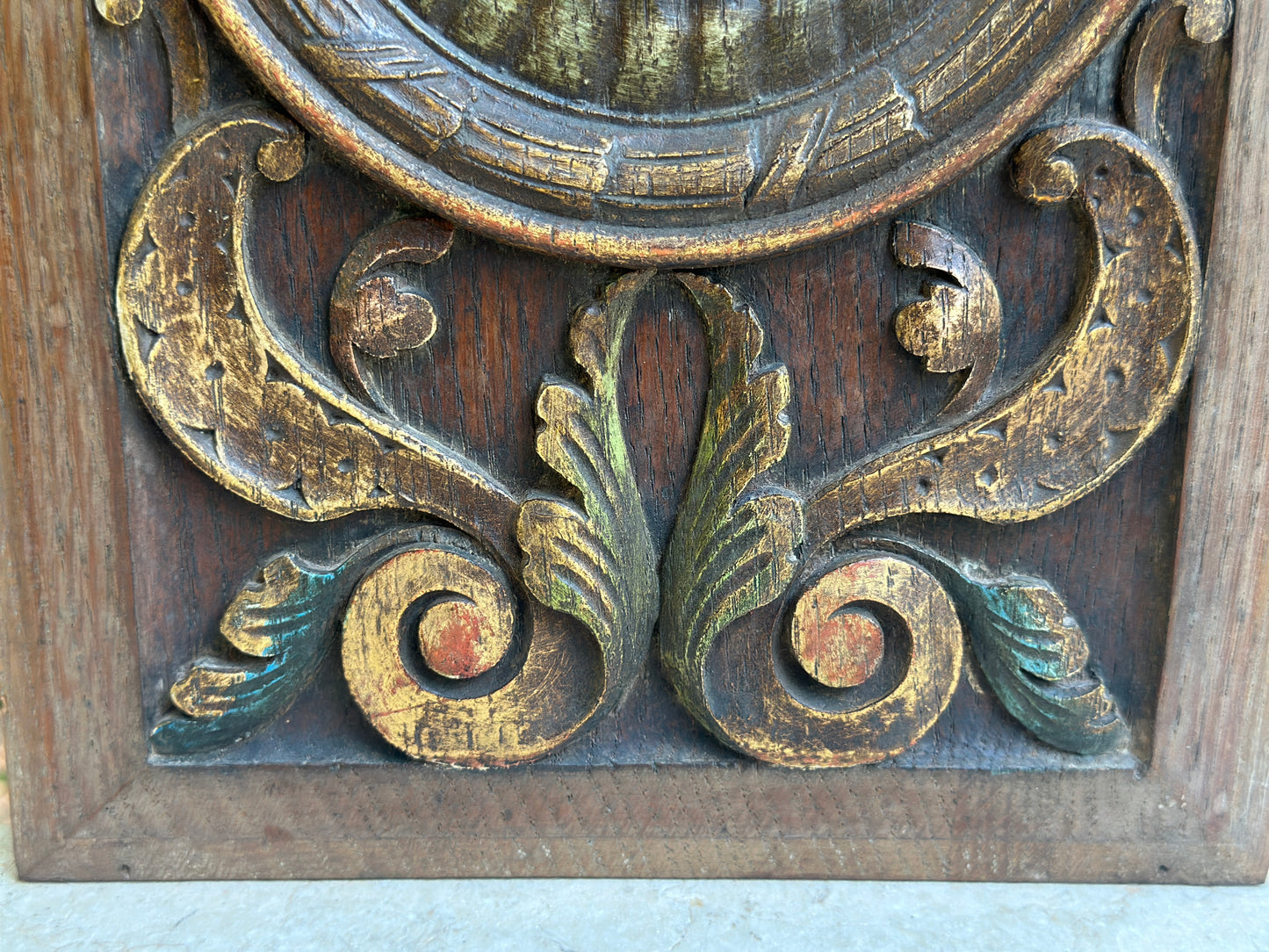 Antique Renaissance Wood Panel, 19thC Hand Carved Wall Art, Polychrome Medallion, Architectural Salvage Decor