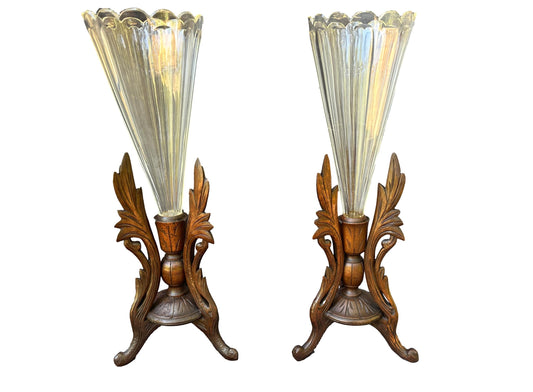 Antique Pair of black forest crystal vases 19th