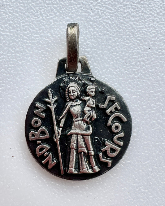 FERNAND PY Religious Notre Dame Bon Secours Silver Metal Art Deco Medal