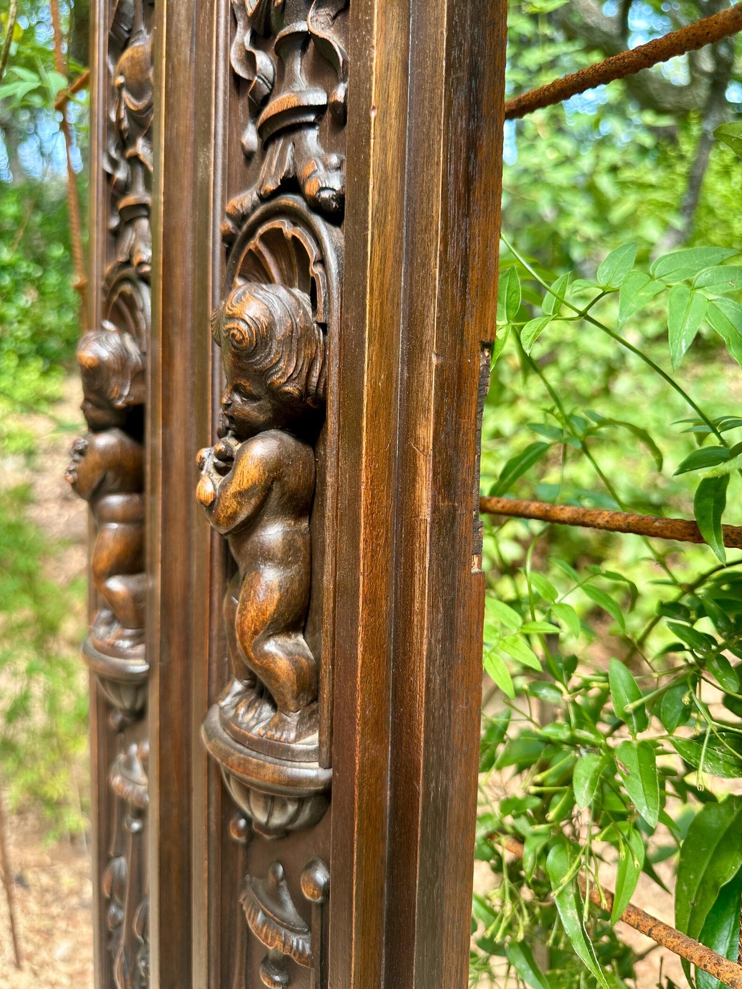 French Pair of Hand-Carved Renaissance Style Wooden Columns, Architectural Salvage, Neo-Renaissance Furniture 1940s
