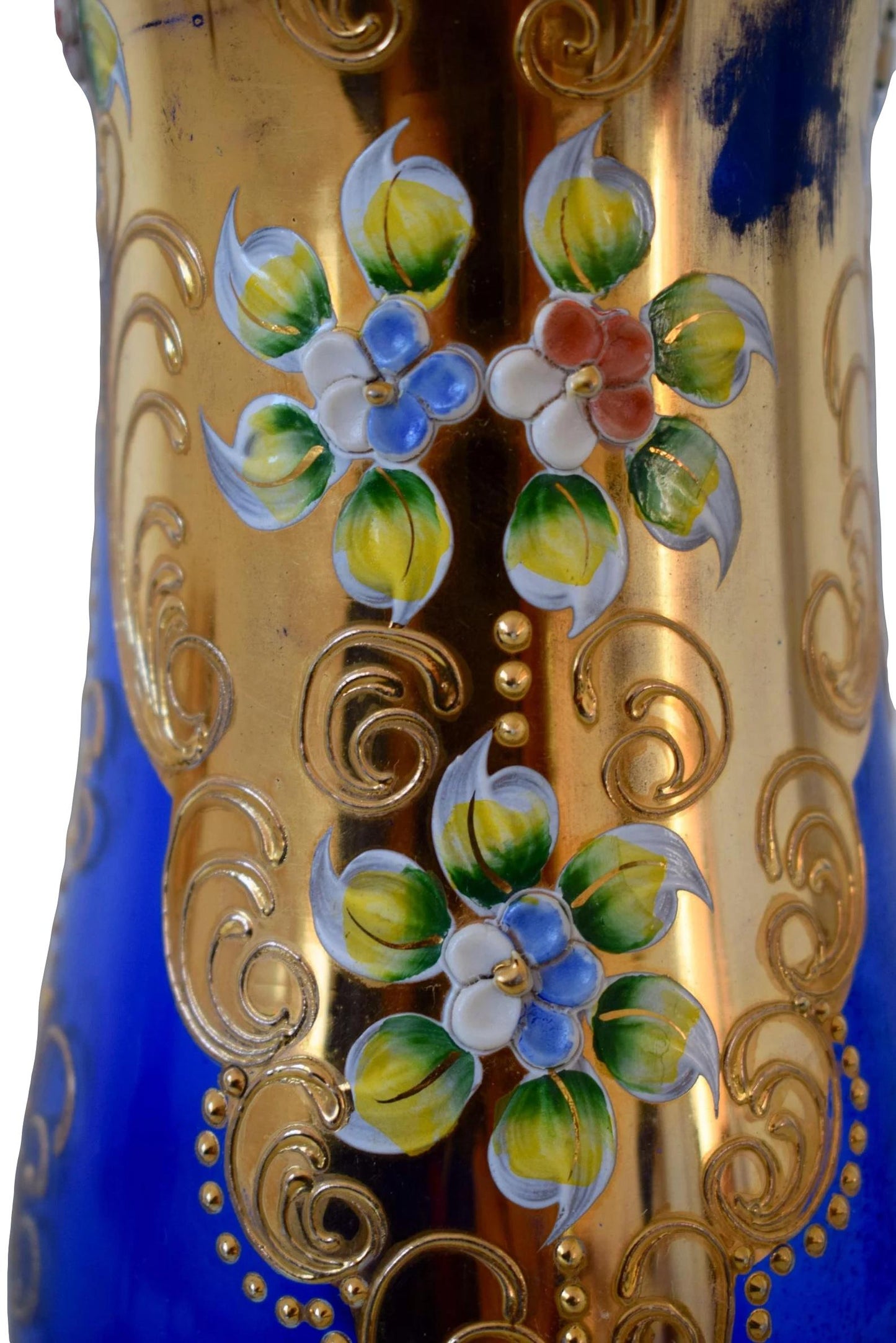 Murano Gold & Cobalt Blue Venetian Glass Hand Painted Enameled