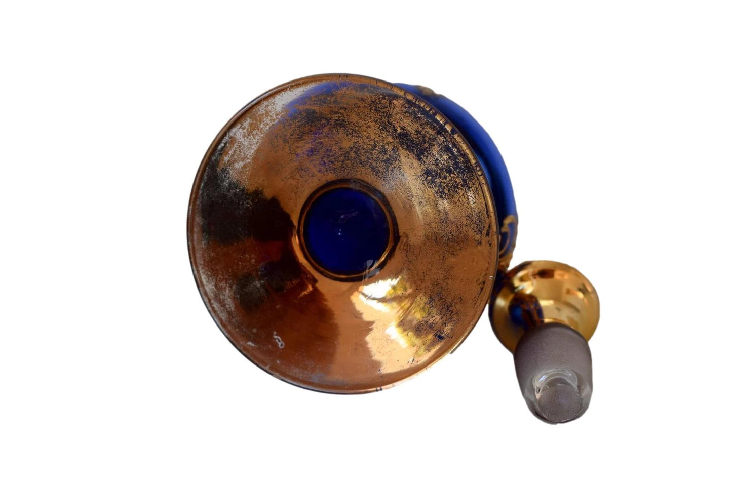 Murano Gold & Cobalt Blue Venetian Glass Hand Painted Enameled