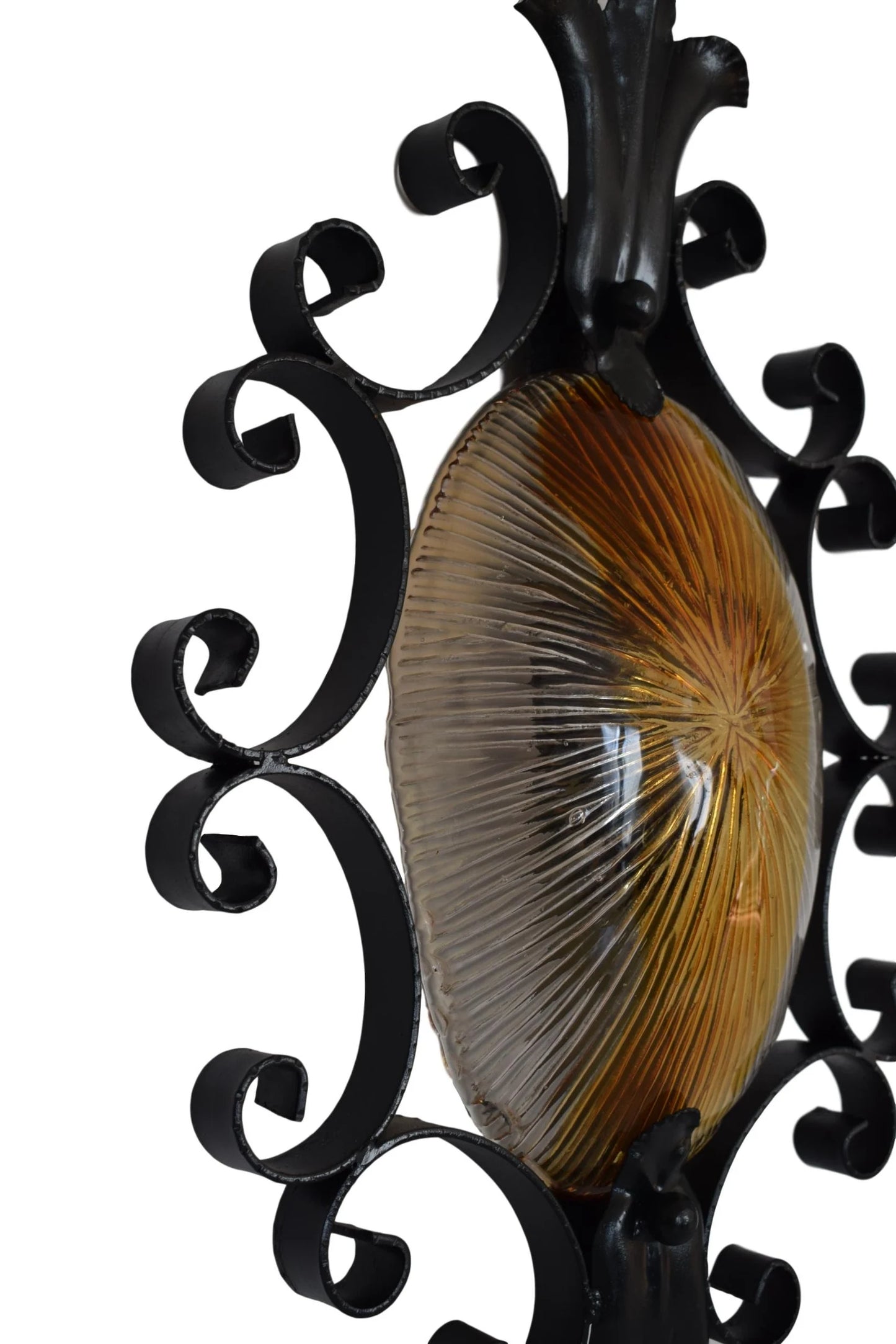 Large vintage Murano glass wall sconce with wrought iron frame – 1960s Italian mid-century lighting
