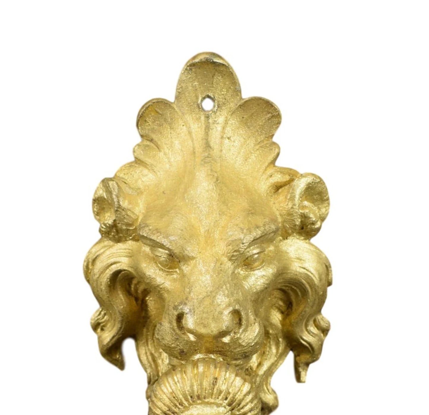 Antique French gilt bronze lion sconce with flame tulip glass shade – 19th-century wall lighting fixture