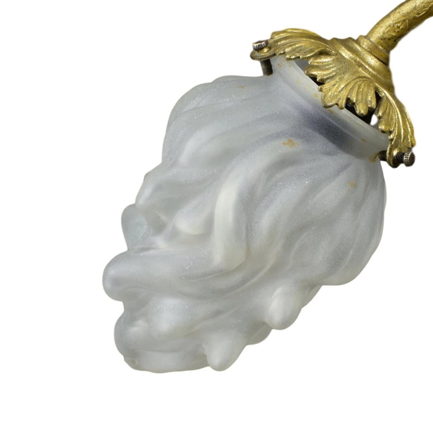 Antique French gilt bronze lion sconce with flame tulip glass shade – 19th-century wall lighting fixture