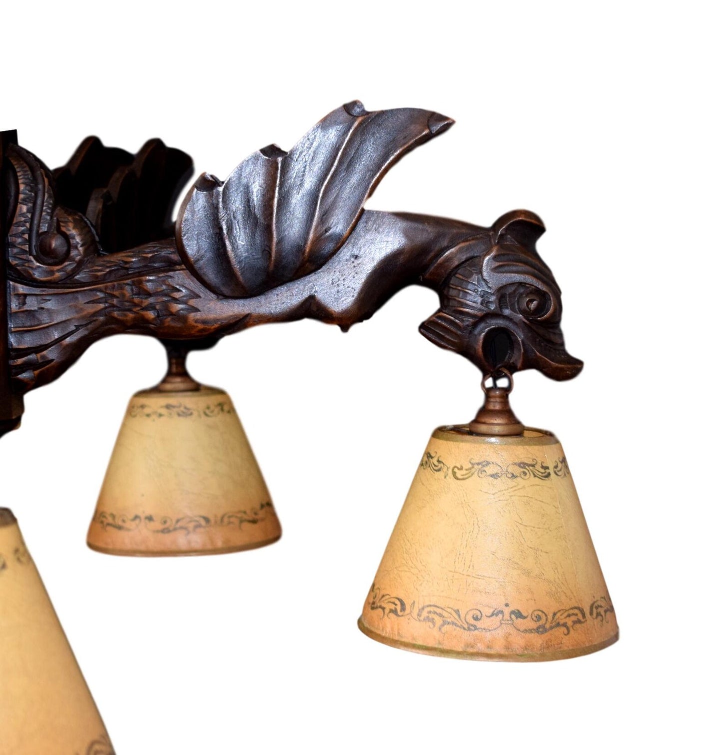 31" Antique Victorian Hand Carved Wood Chandelier