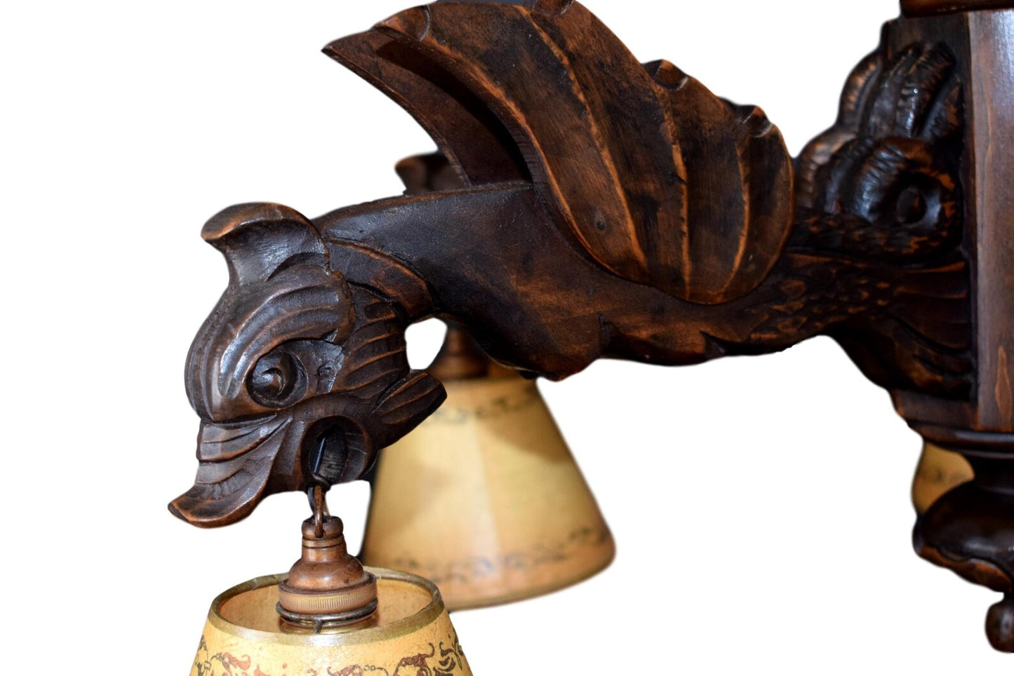 31" Antique Victorian Hand Carved Wood Chandelier