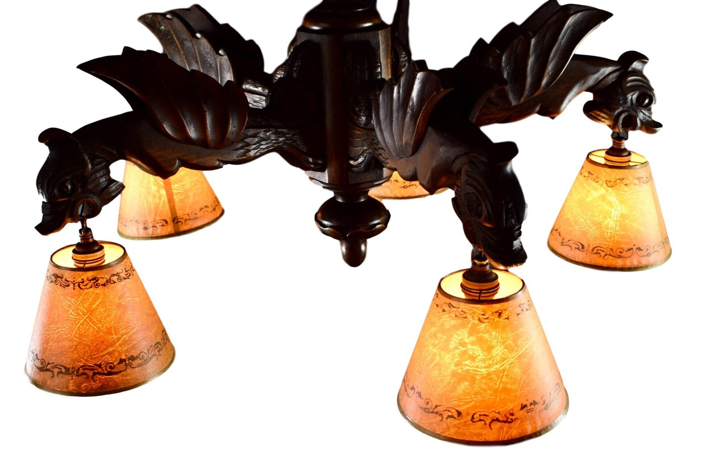 31" Antique Victorian Hand Carved Wood Chandelier