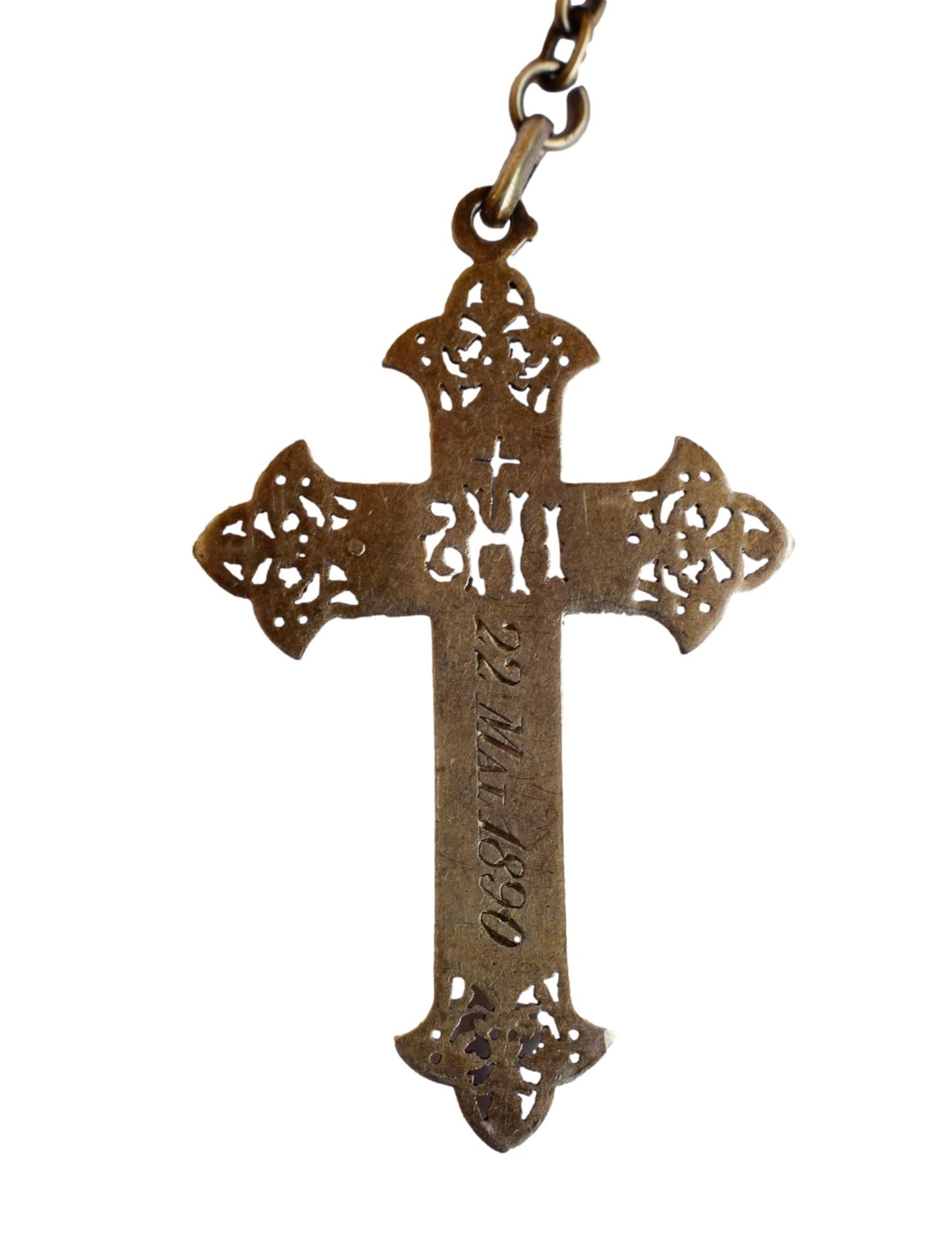 1890's Religious Glass Beads Sterling Silver Rosary