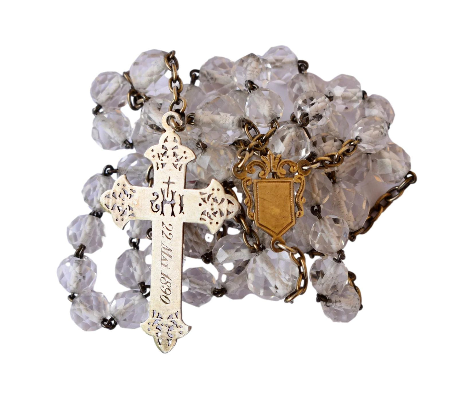 1890's Religious Glass Beads Sterling Silver Rosary