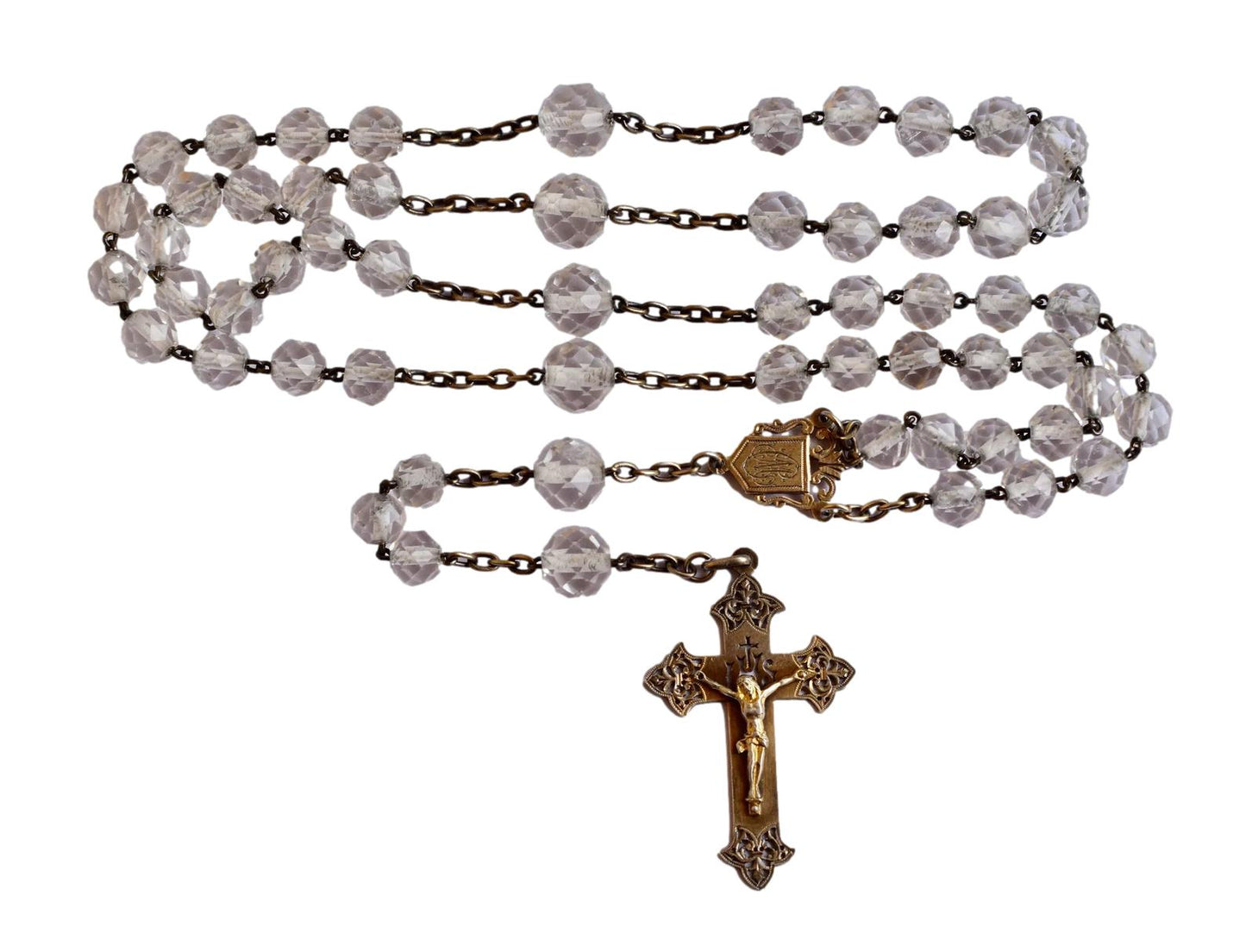 1890's Religious Glass Beads Sterling Silver Rosary