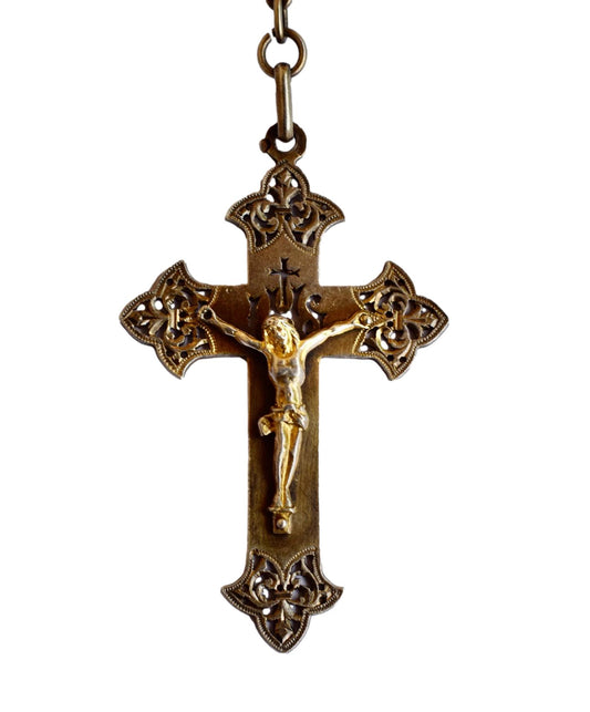 1890's Religious Glass Beads Sterling Silver Rosary