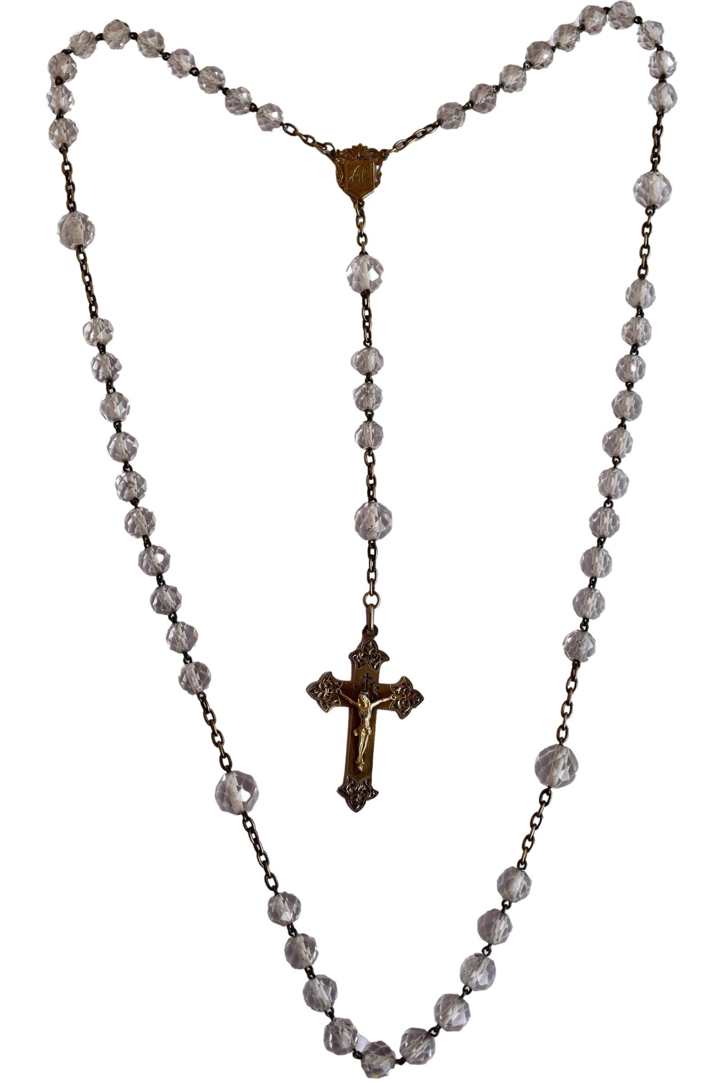 1890's Religious Glass Beads Sterling Silver Rosary