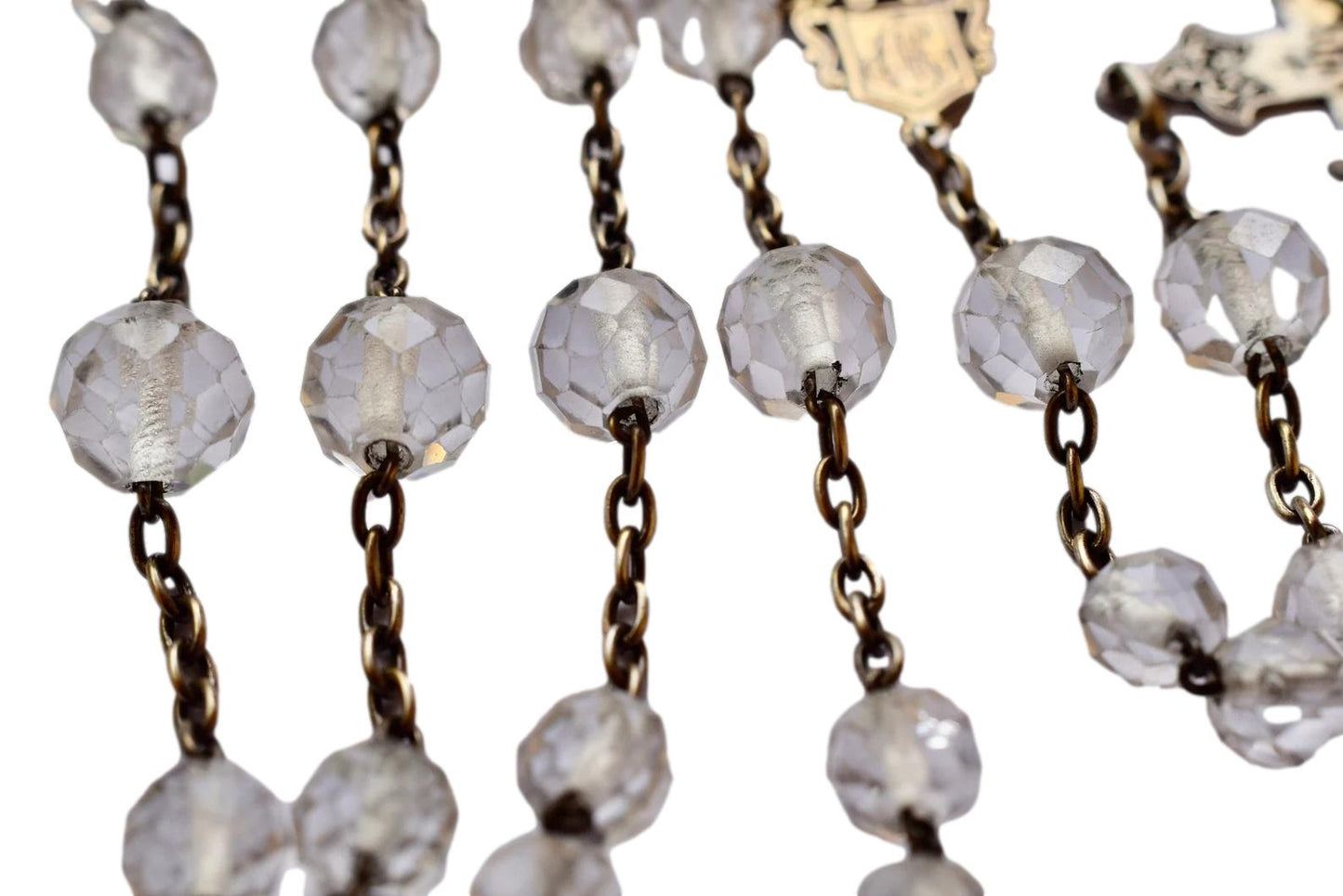 1890's Religious Glass Beads Sterling Silver Rosary