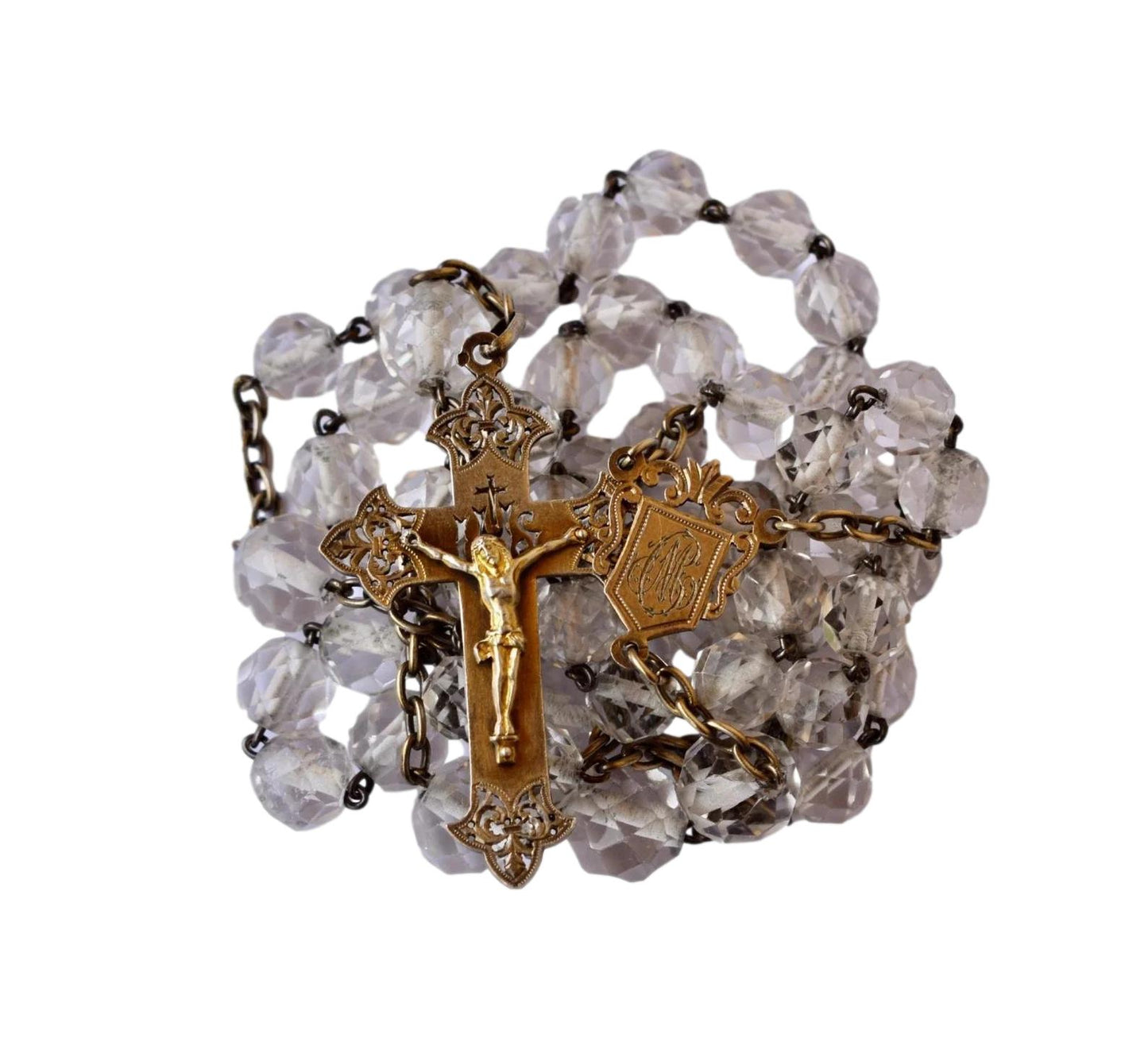 1890's Religious Glass Beads Sterling Silver Rosary
