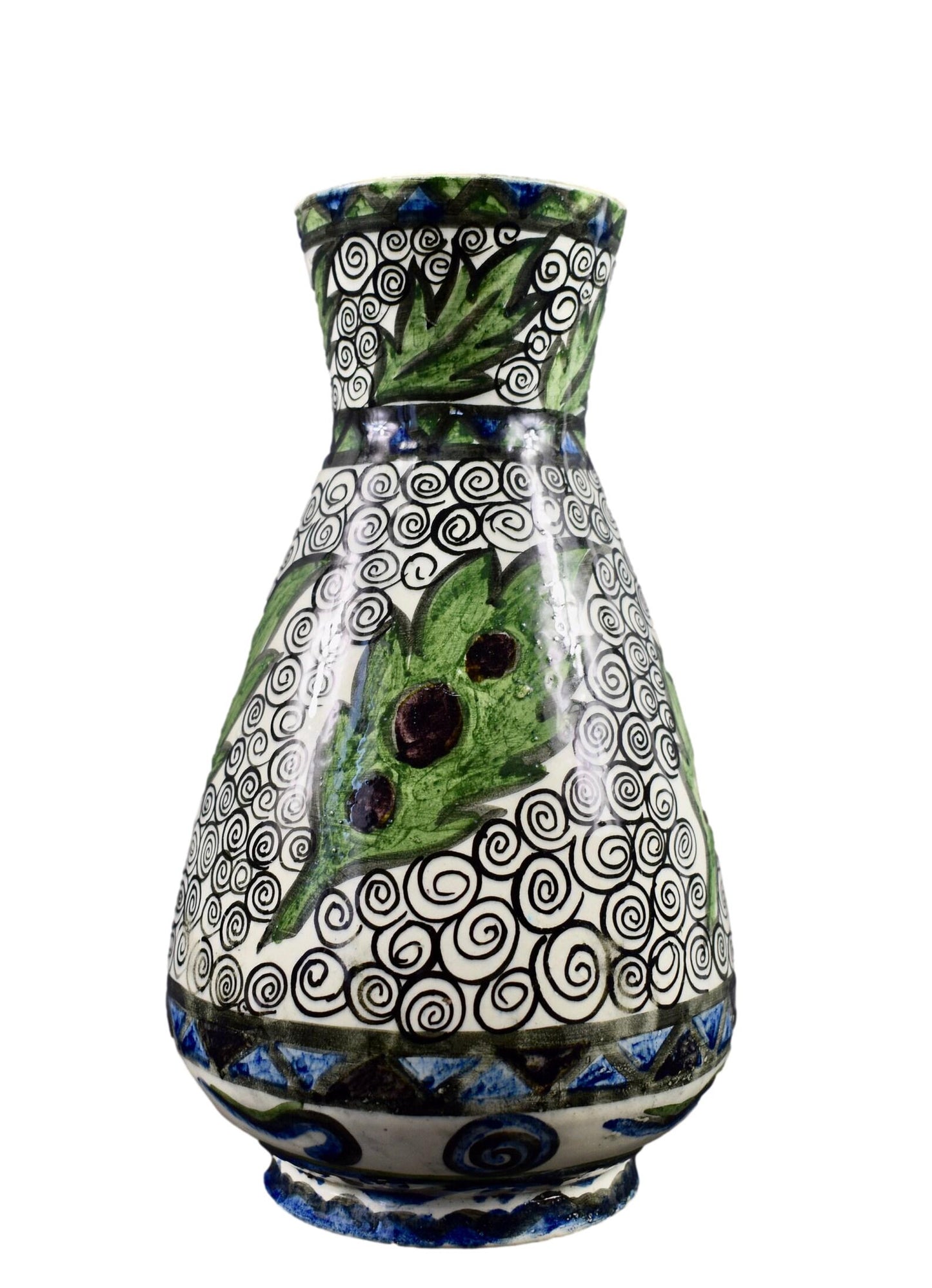 Signed French ceramic pitcher by Raoul Lachenal with colorful Iznik enamel decoration – vintage French art pottery