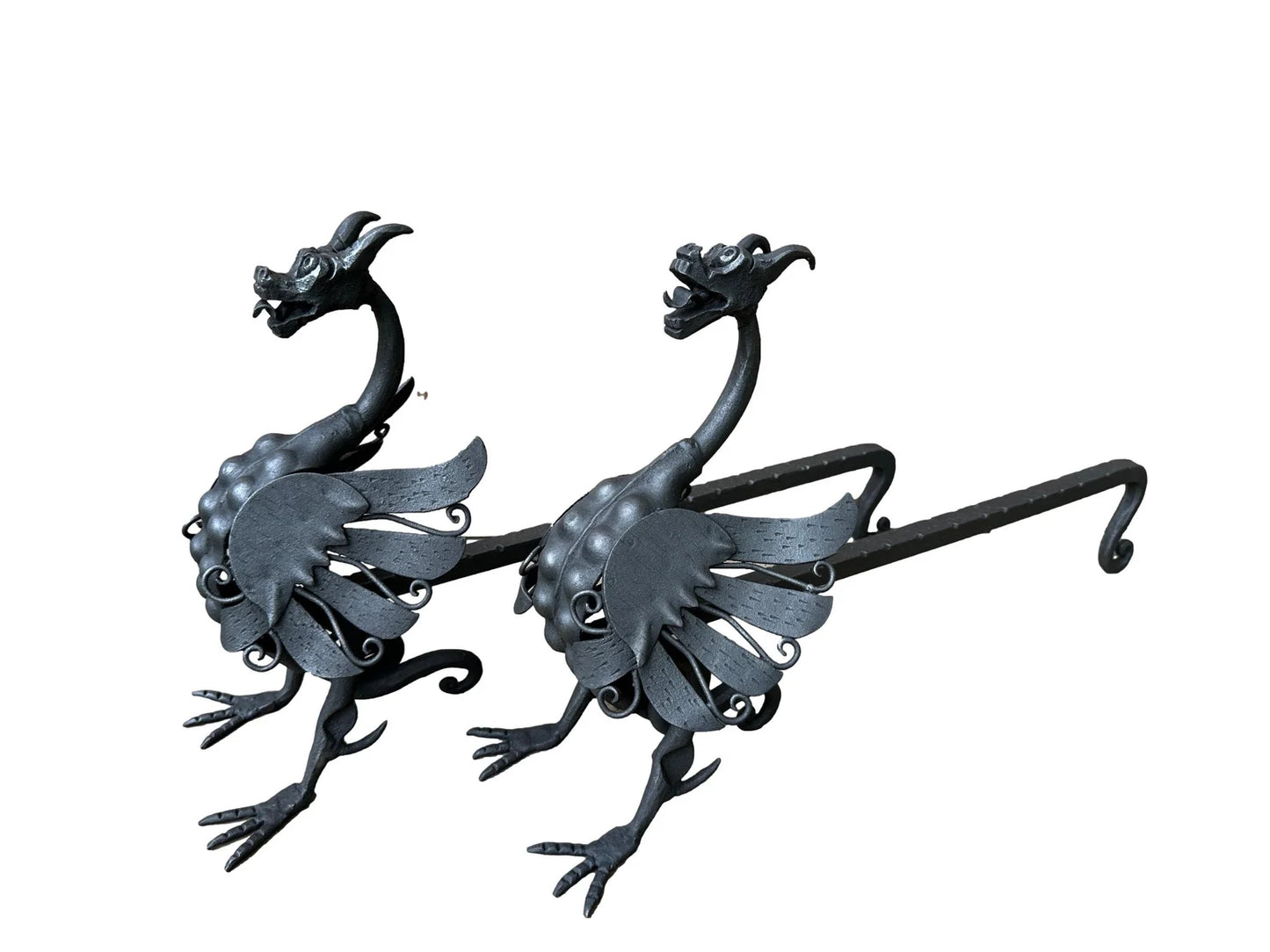 Antique andirons wrought iron
