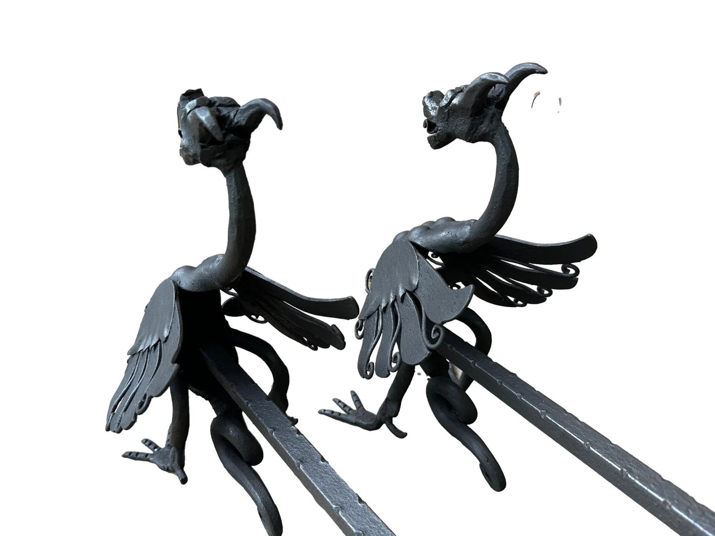 Antique andirons wrought iron