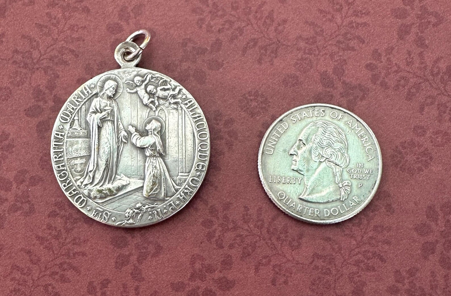 Ste Margaret Mary Alacoque Jesus Sacred Heart Pope Benedictus XV Silver Bronze Religious Medal