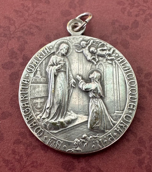 Ste Margaret Mary Alacoque Jesus Sacred Heart Pope Benedictus XV Silver Bronze Religious Medal