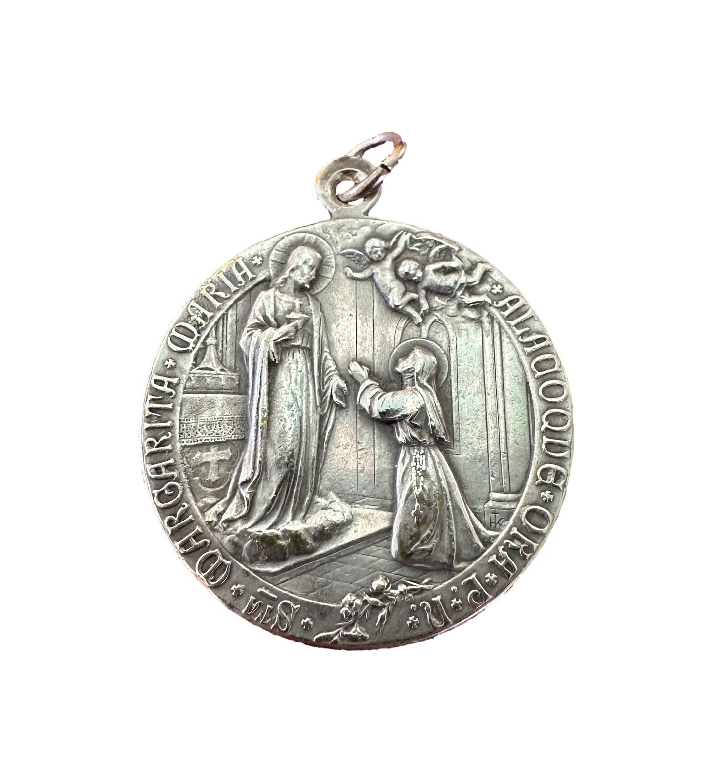 Ste Margaret Mary Alacoque Jesus Sacred Heart Pope Benedictus XV Silver Bronze Religious Medal