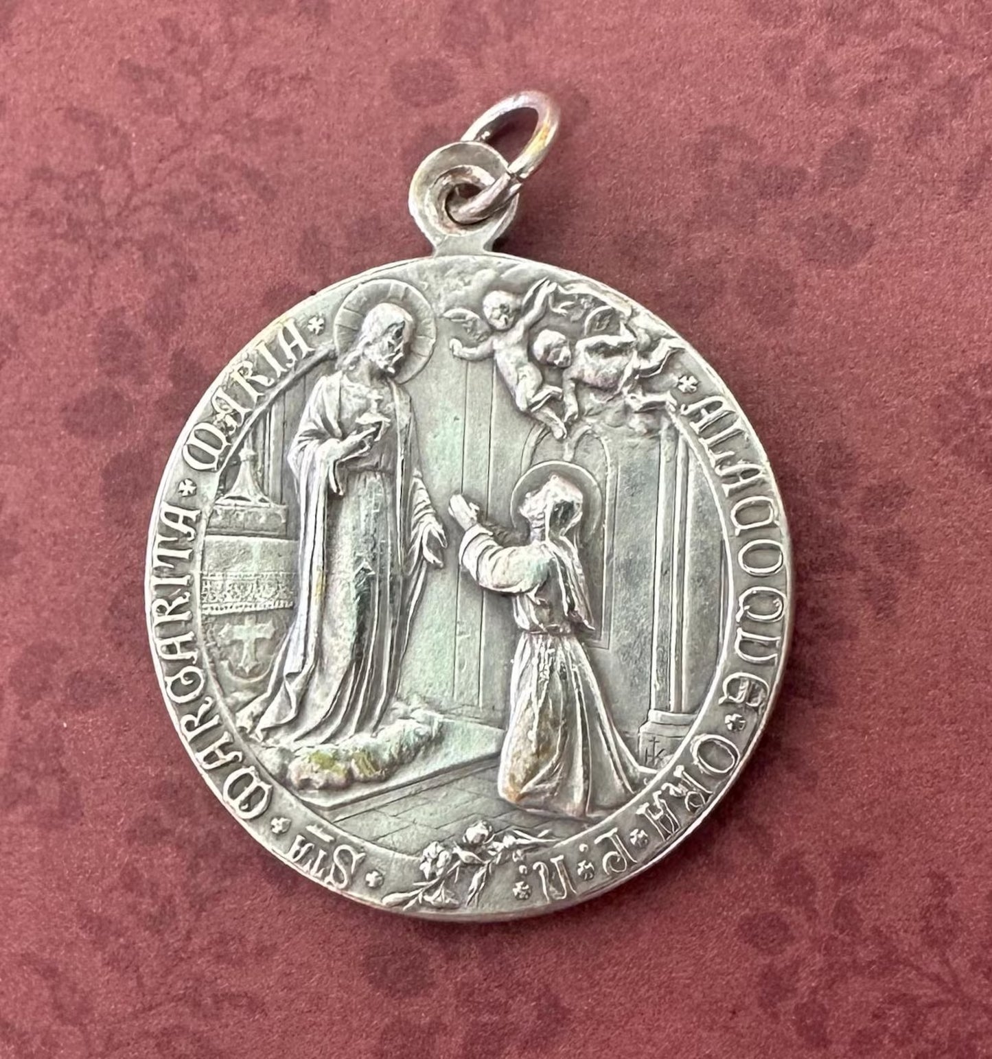 Ste Margaret Mary Alacoque Jesus Sacred Heart Pope Benedictus XV Silver Bronze Religious Medal