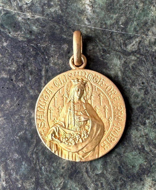 Rare TRICARD antique religious medal featuring Saint Elisabeth. A vintage, beautifully crafted piece, perfect for collectors and those seeking meaningful spiritual jewelry.
