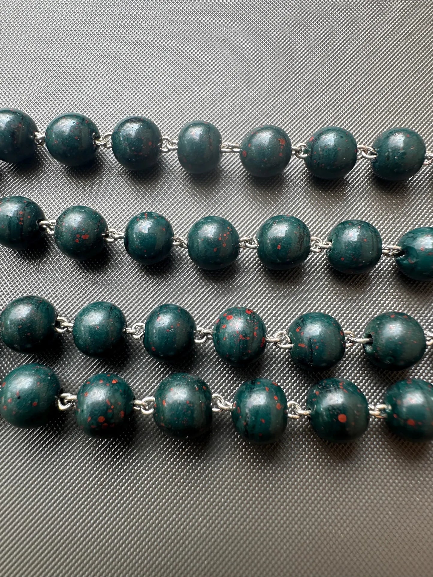 Antique Bloodstone Rosary – Sterling Silver Crucifix – Rare Green Jasper Beads – Catholic Collectible – 1900s