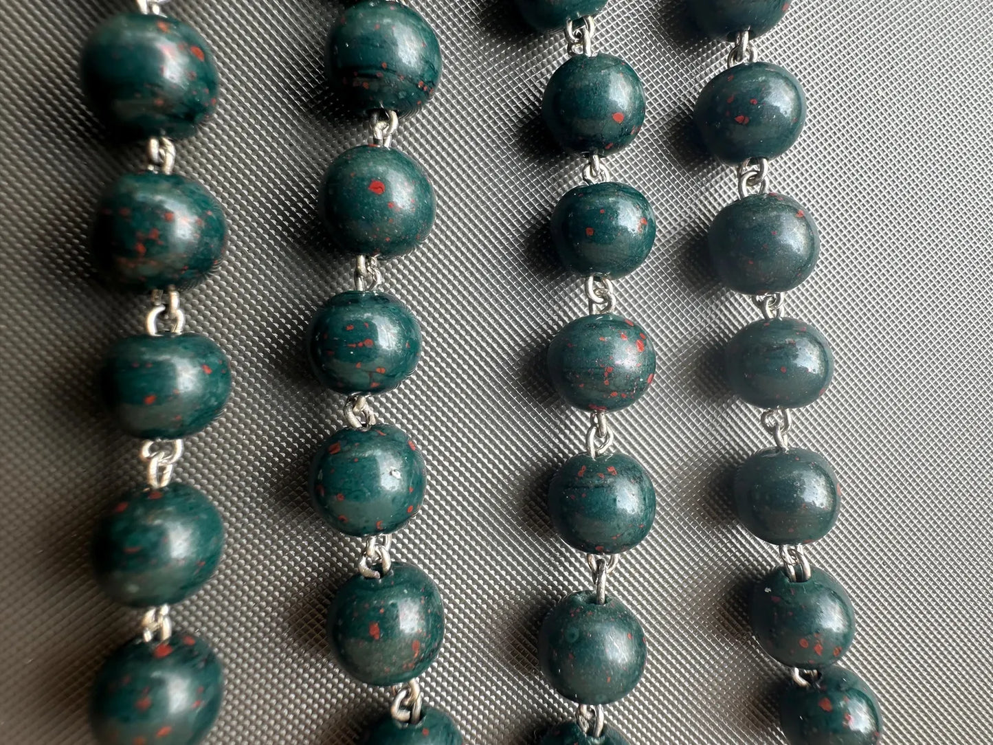 Antique Bloodstone Rosary – Sterling Silver Crucifix – Rare Green Jasper Beads – Catholic Collectible – 1900s