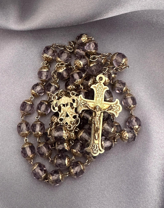 Antique French Vermeil Rosary – Faceted Light Purple Crystal Beads