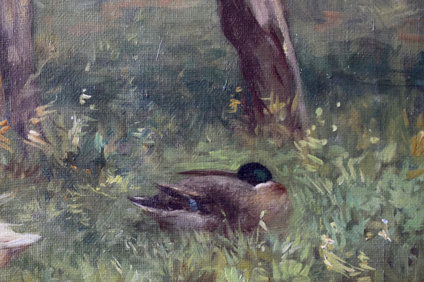 CONSTANT ARTZ Antique Dutch Oil Painting Signed, Ducks in Landscape