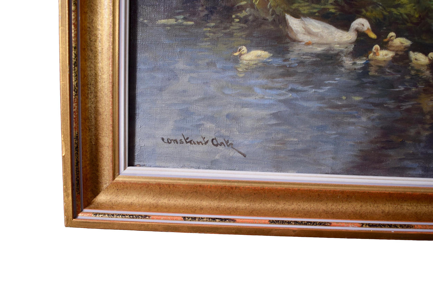CONSTANT ARTZ Antique Dutch Oil Painting Signed, Ducks in Landscape