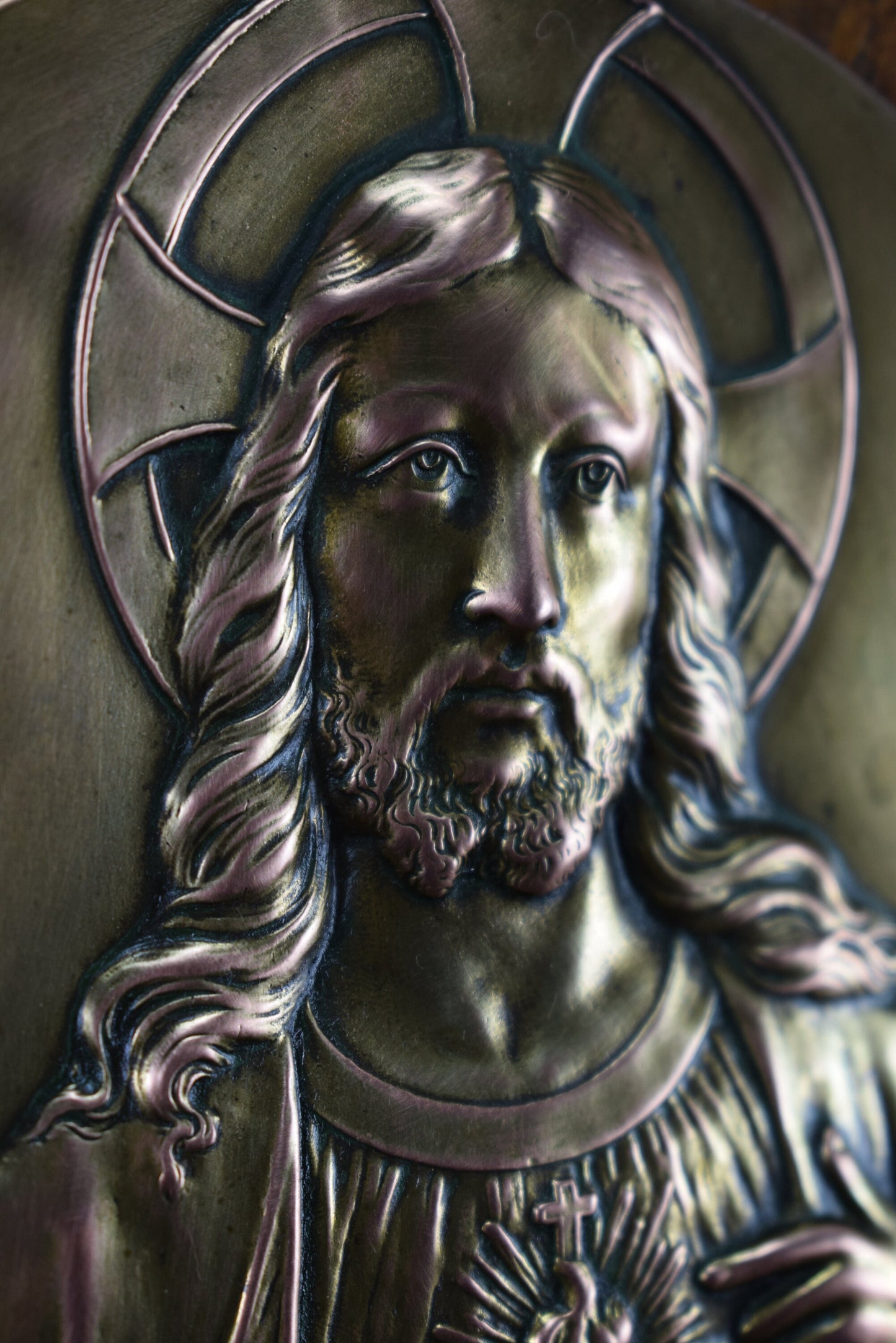Art Deco French Religious Wall Plaque – Christ Medallion Signed RUFFONY
