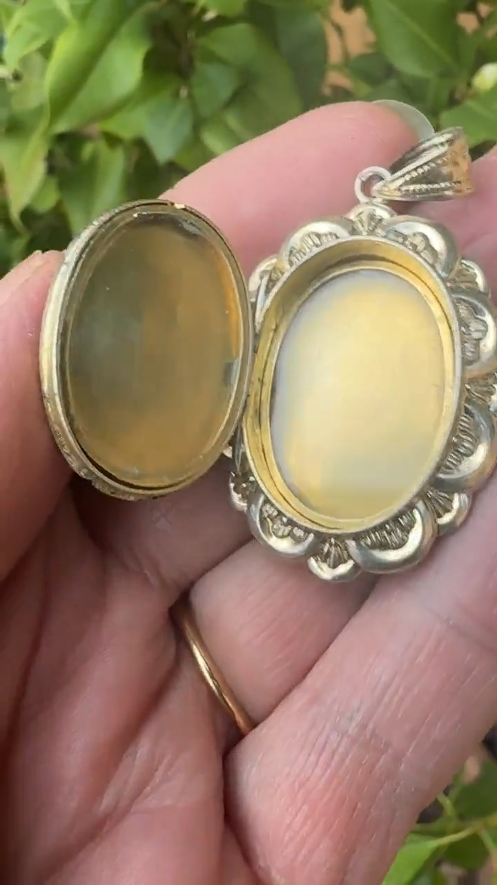 Sterling Silver & Vermeil Photo Locket Pendant Necklace Medallion