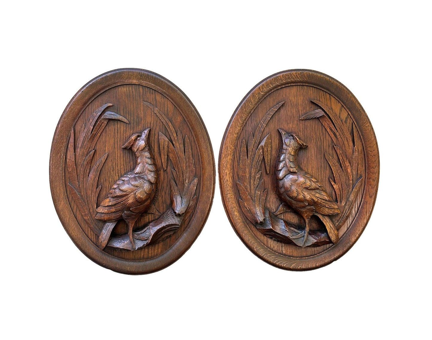 Pair Black Forest Carved Wood Panel