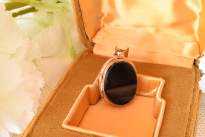 Antique Victorian Oval Locket Pendant, Gold Filled Black Cabochon, 1880s-1900s Mourning Style Jewelry, Photo Locket Necklace
